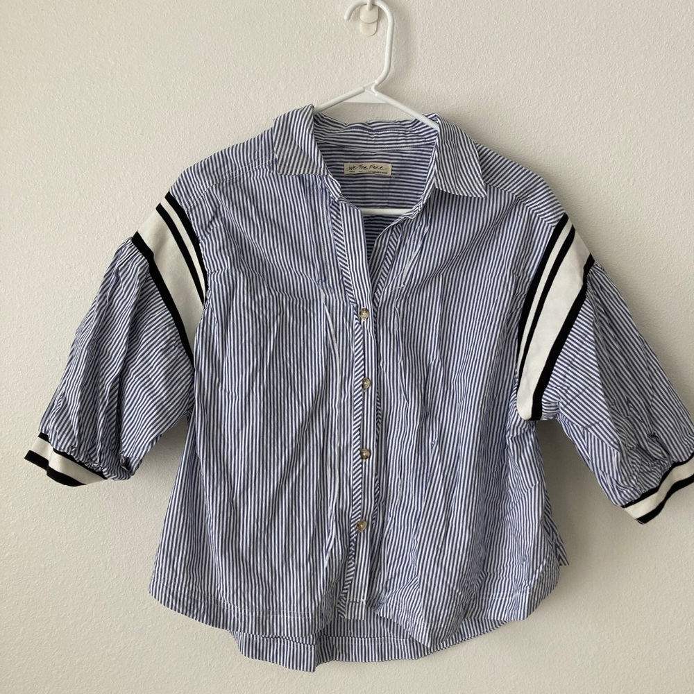 We The Free blue and white striped button up